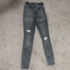 Black Distressed High Waist Skinny Jeans